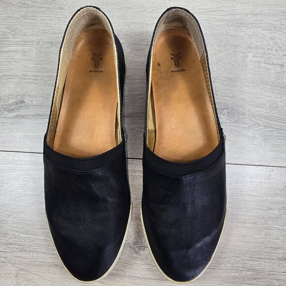 Frye Womens Black Leather Flats Loafers Shoes Sz 7M Slip On Casual Moccasin - Picture 2 of 11